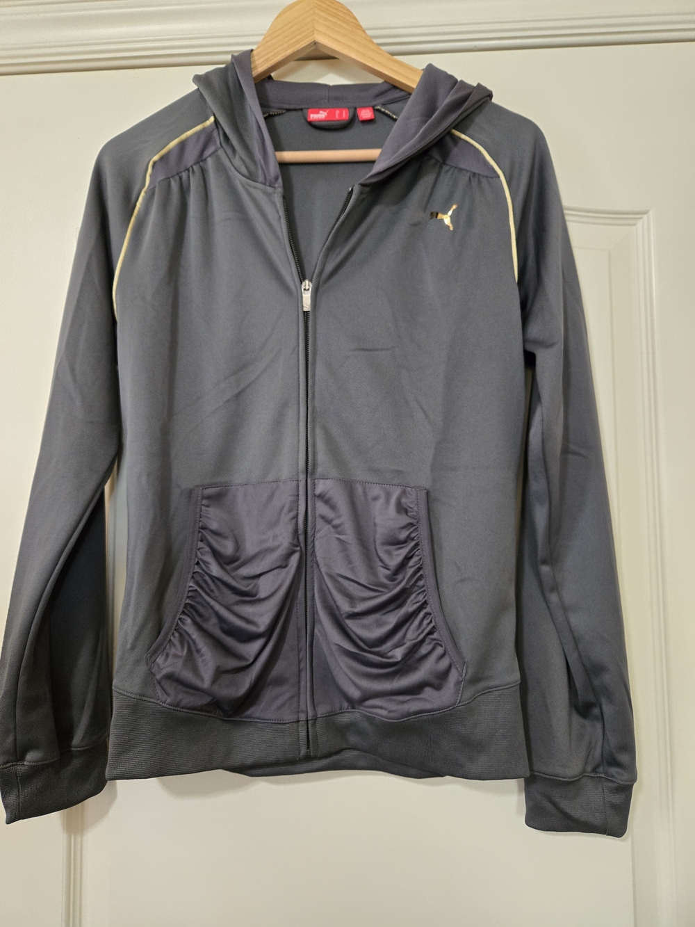 PUMA Gray Zip-Up Athletic Hoodie with Gold Piping